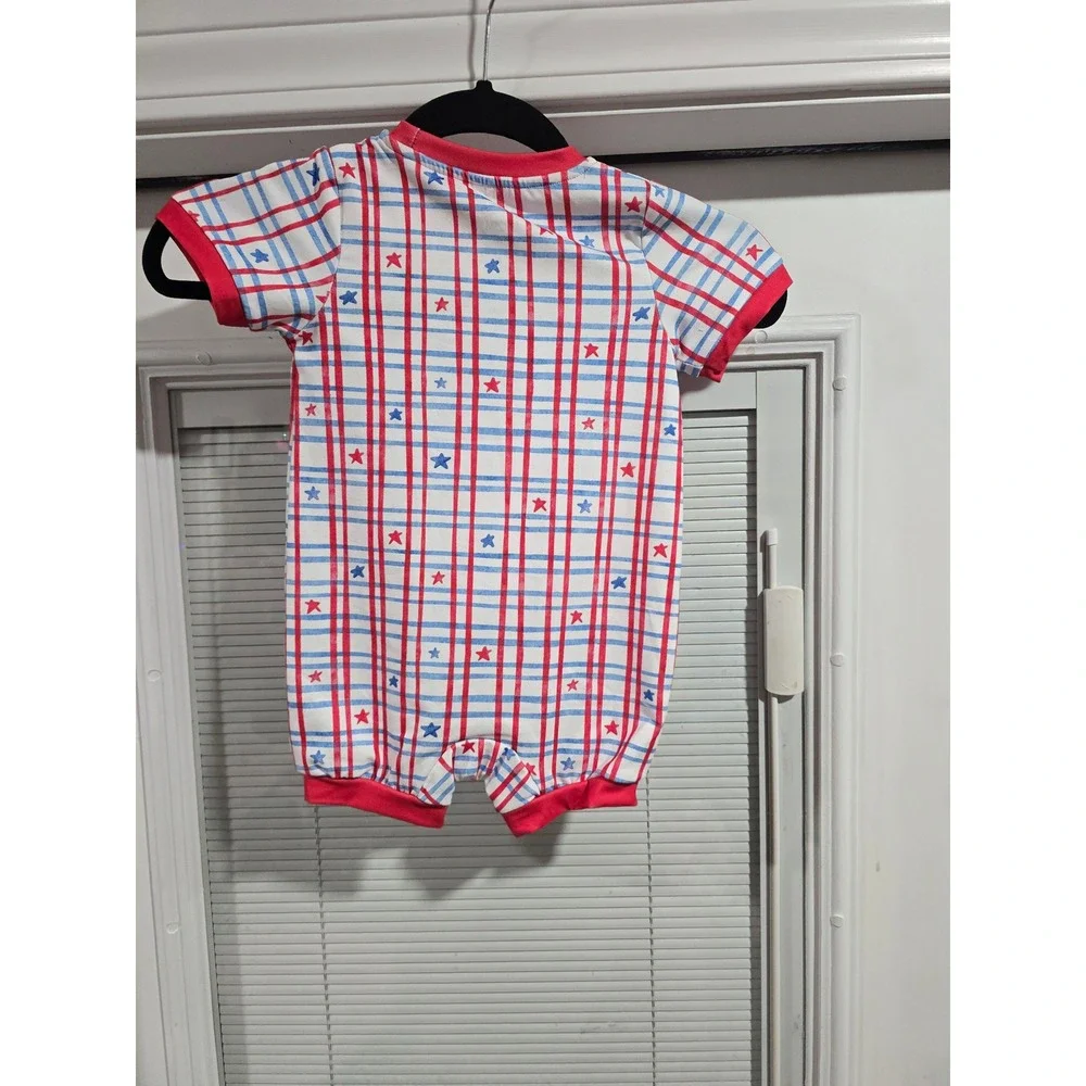Pete + Lucy Baby Romper 18-24M Patriotic Red White Blue Stars Grid P+Lush NWT